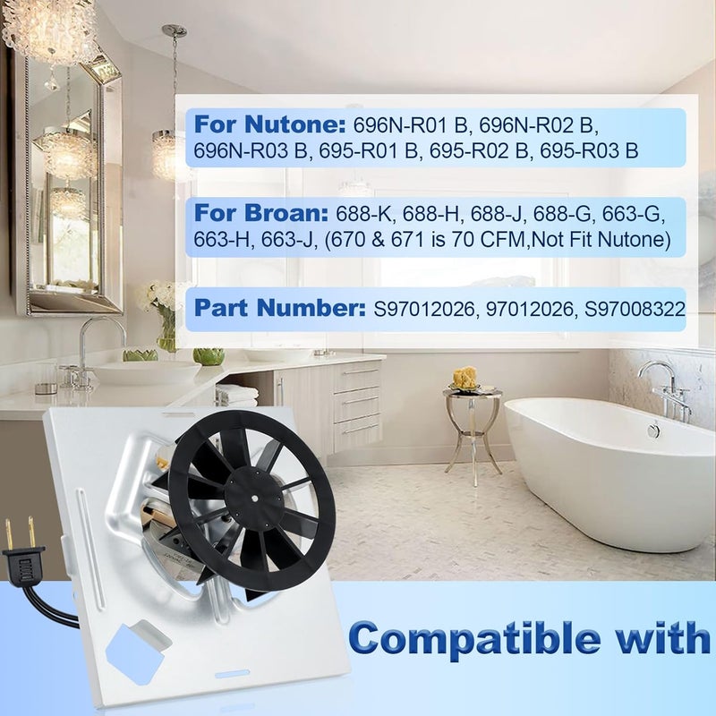 Aibabcue 696N-R02 B Bathroom Fan Motor Assembly Kit Compatible with Broan Nutone 688-K, 688-J, 688-H, 663-H, 663, 688, 678, 659, 670, 688-G S97012026 Bath Exhaust Fan Motor Replacement, 50CFM - Image 3